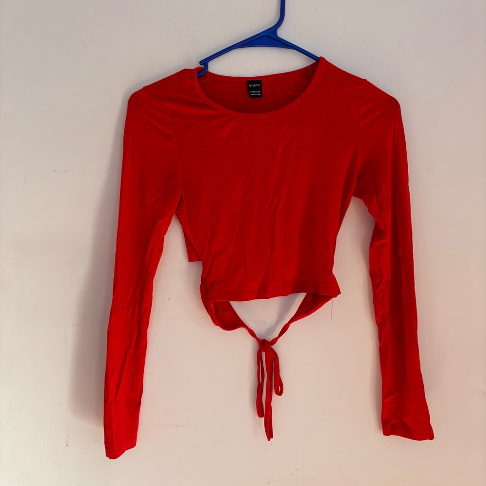 SHEIN Red Tie Back Cutout Crop Top Petite XXS